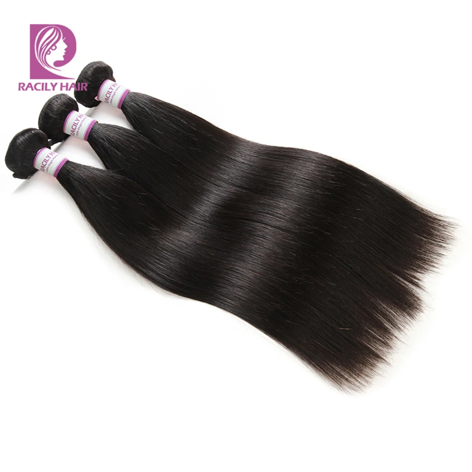 Racily волосы бразильские прямые волосы пряди с фронтальной 13x4 уха до уха Кружева Фронтальная застежка с пряди Remy человеческие волосы плетение