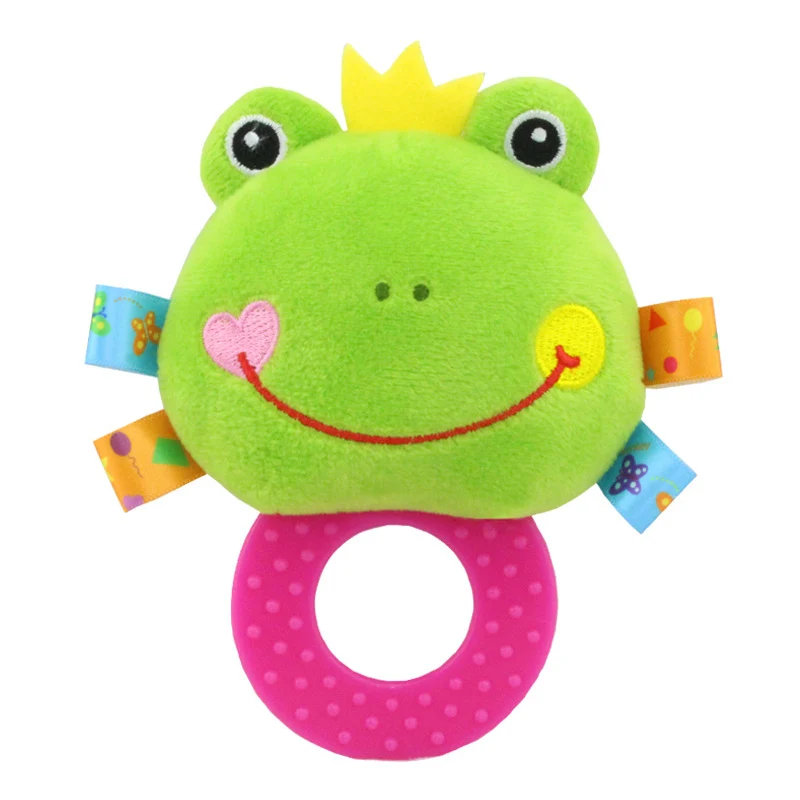 Frog Детские плюшевые погремушки с животными, мягкая игрушка для рук, прорезыватели для зубов, милые колокольчики, приятное кольцо, подарок для новорожденных мальчиков и девочек - Цвет: Frog