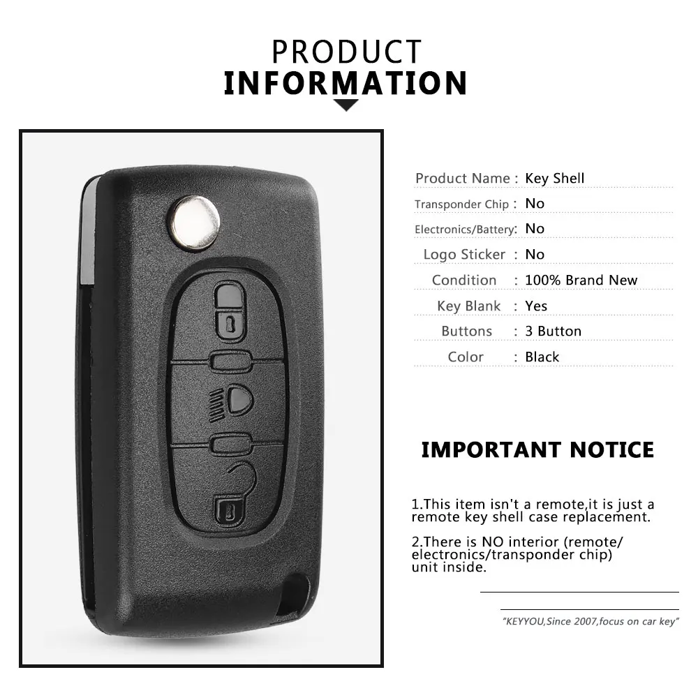 KEYYOU для Citroen C1 C2 C4 Picasso C5 C6 3 кнопки брелок дистанционный чехол светильник символ со значком CE0536