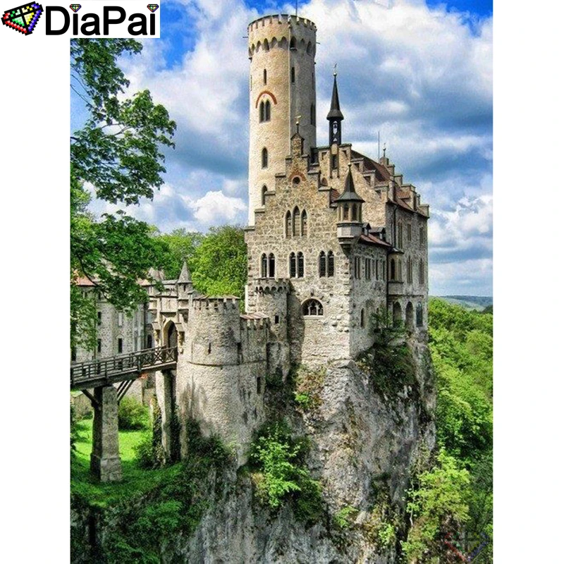Картина "Замковый пейзаж" Diamond Painting 5D полный квадрат/круг, рисунок из страз DIY вышивка для домашнего декора A26338.