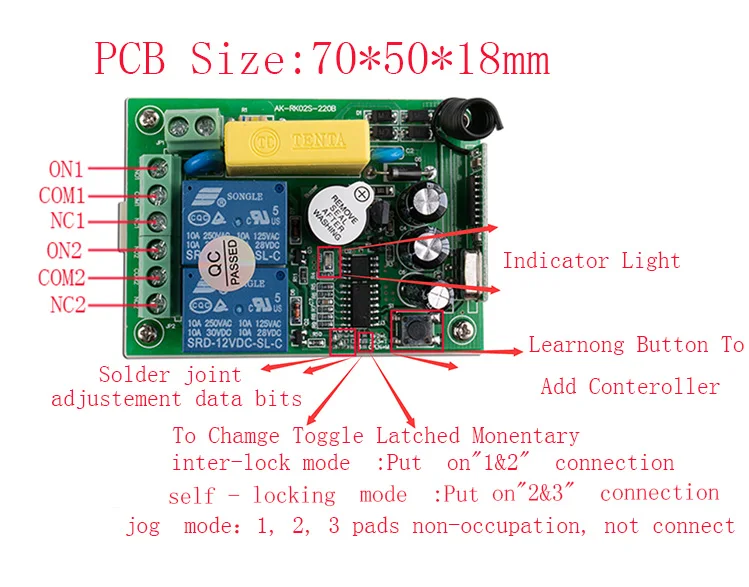 AC 220V 2 CH Channel 2CH мини Беспроводной RF пульт дистанционного управления светильник 10A релейный выход радиоприемник Модуль+ передатчик