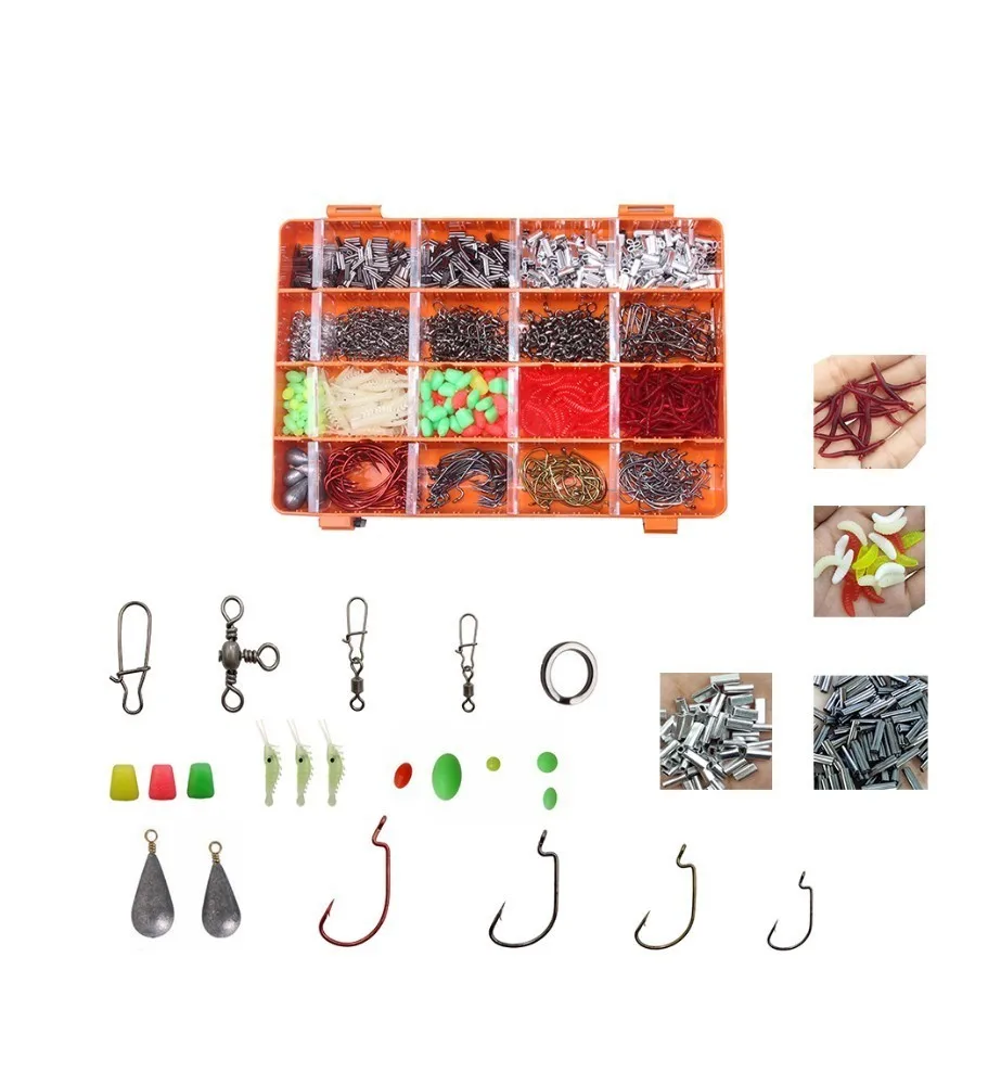 

Hyanea 1690pcs Fishing Tackle Set Crimp Sleeve fish Hooks soft fish Lure fishing Swivel Snaps Weights Fishing gear with big box