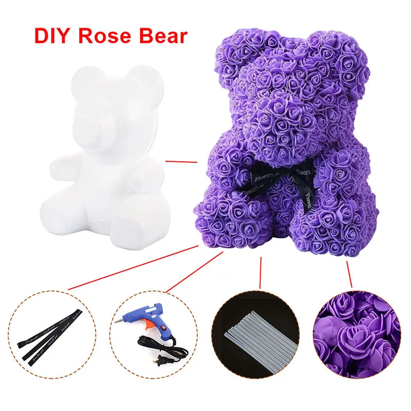 Purple bear DIY Kit Искусственные цветы розы Медведь собака кролик Мопс юбилей день Святого Валентина подарок на день рождения мать подарок Свадебная вечеринка украшение - Цвет: Purple bear DIY Kit