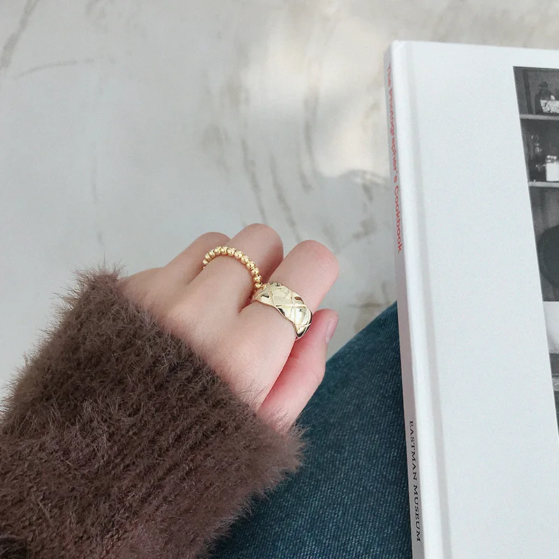 SHANICE INS, 925 пробы, серебряное, шикарное, в клетку, стильное, Открытое кольцо для женщин, большие, гладкие, широкие кольца для лица, для женщин, в стиле панк, Bijoux Femme