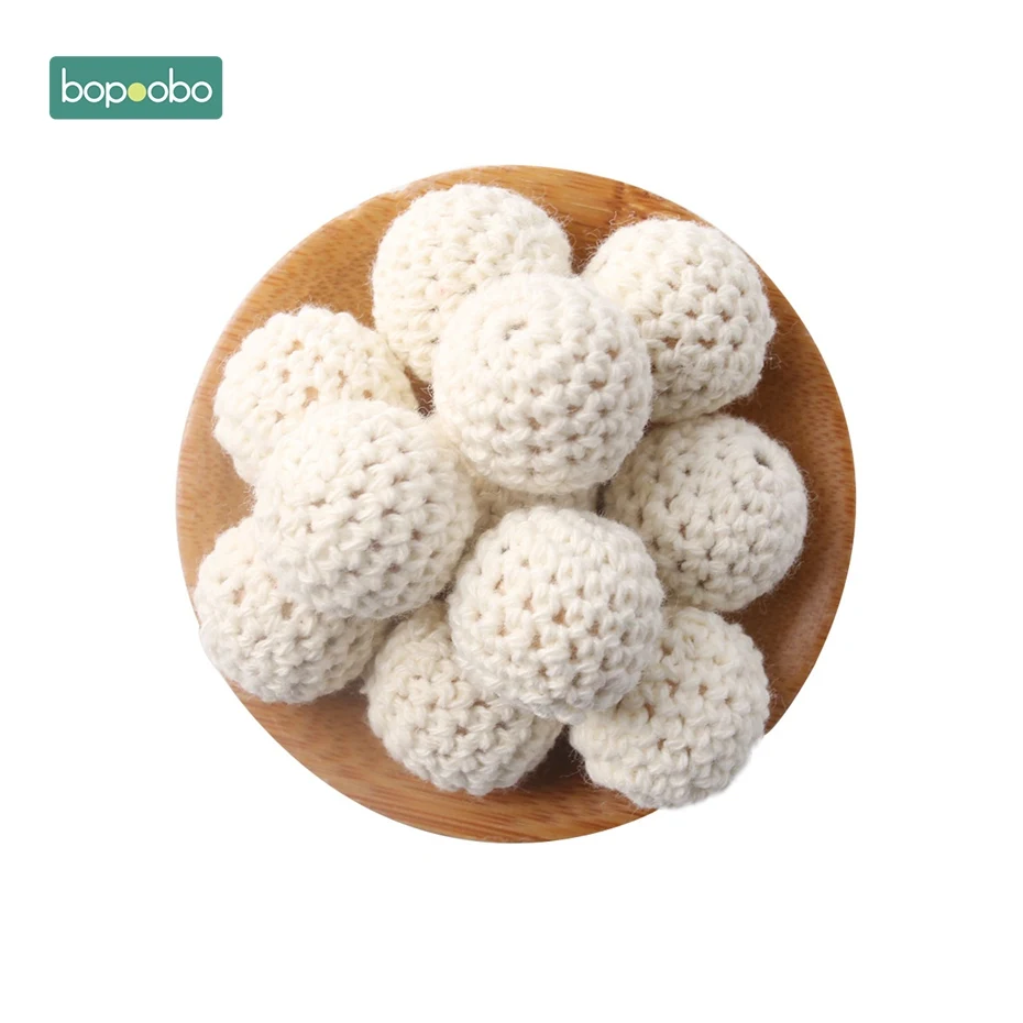 Beige Crochet Beads Bopoobo, 50 шт., 20 мм, натуральные деревянные бусины для вязания крючком, украшение внутри, деревянные бусины для прорезывания зубов, деревянные игрушки, бусины для прорезывания зубов - Цвет: Beige Crochet Beads