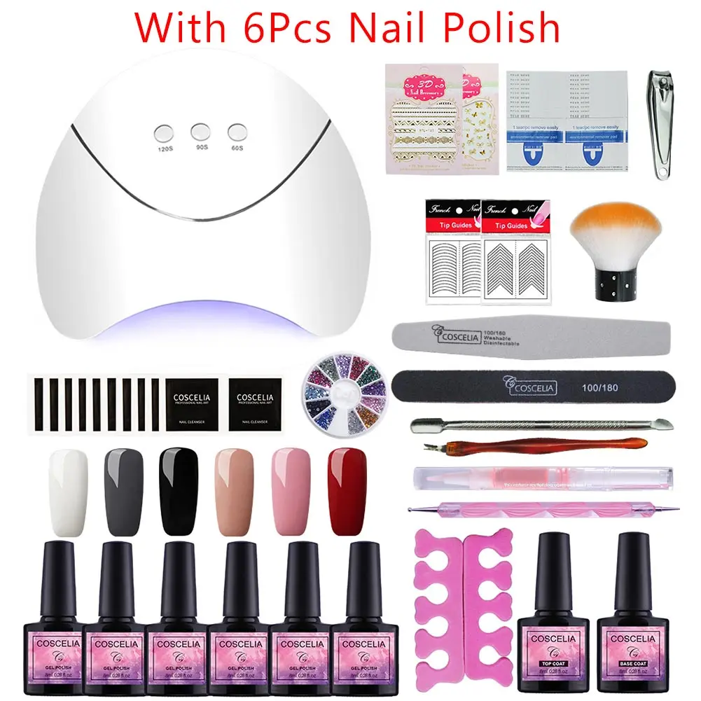 6pcs nail polish kit COSCELIA наборы для ногтей, УФ светодиодный 36 Вт лампа для ногтей, Сушилка для ногтей, набор гель-лаков для ниалс, замачиваемые маникюрные инструменты, набор для маникюра, инструмент для дизайна ногтей - Цвет: 6pcs nail polish kit