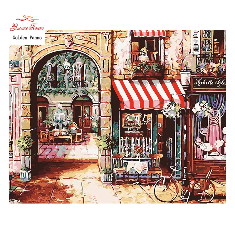 

Gold Panno,Needlework,Embroidery,DIY DMC Painting Cross Stitch,14ct Street stalls Cross Stitch,Sets For Embroidery,Wall dec