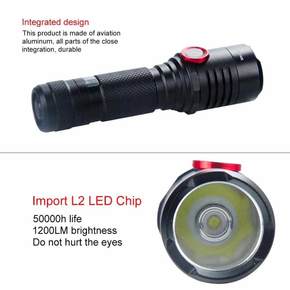 Linterna светодиодный фонарик 1200LM XML 2 перезаряжаемый фонарь с батареей 18650 и зарядным
