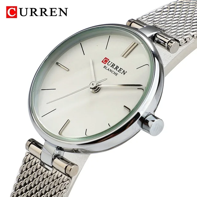 Silver White CURREN Кварцевые женские часы Роскошные брендовые Кварцевые часы Женские сетчатые часы из нержавеющей стали женские наручные часы Relogio Feminino - Цвет: Silver White