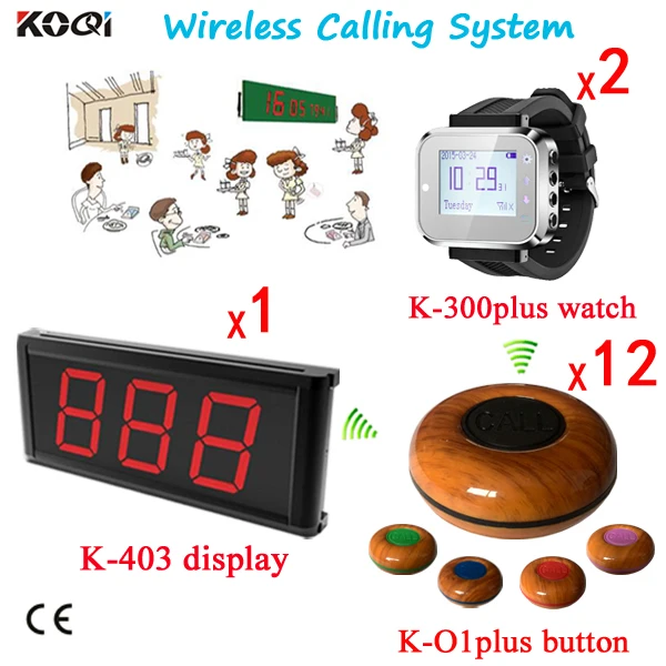 Waiter Service Paging System Restaurant Wireless Service Restaurant Calling(1 Display 2 Watches 12 Waterproof Call Button)