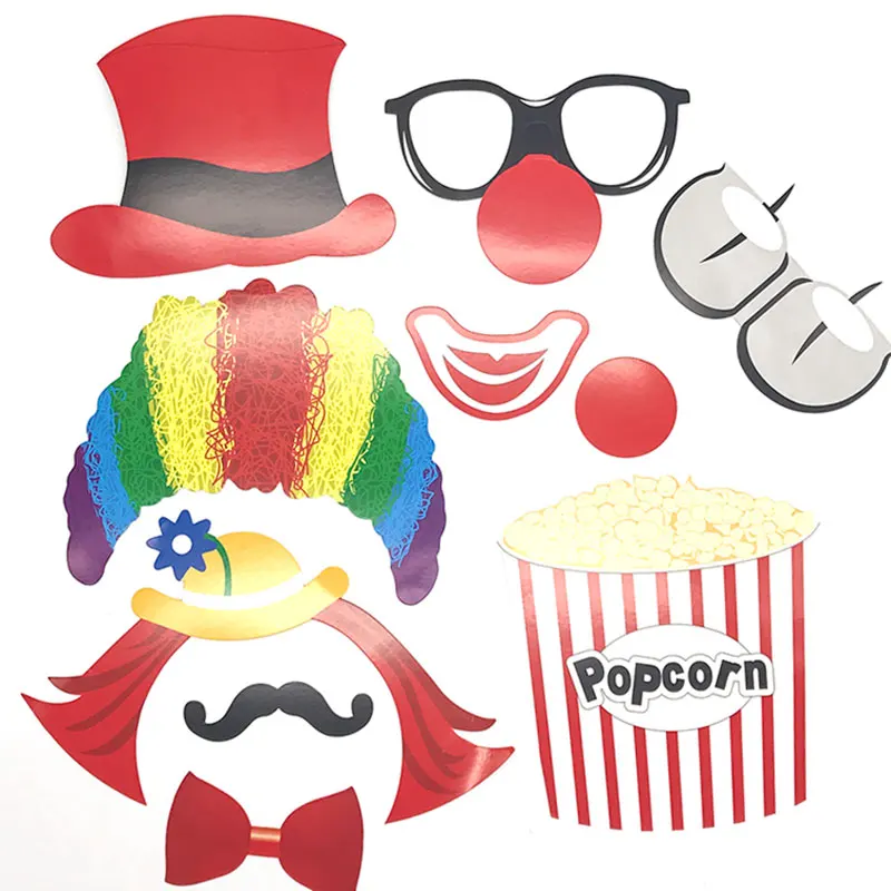 12pcs Circus Theme Party Photobooth Props Paper Clown Masks Birthday Supplies Kids Make Fun Hen Decorations | Дом и сад