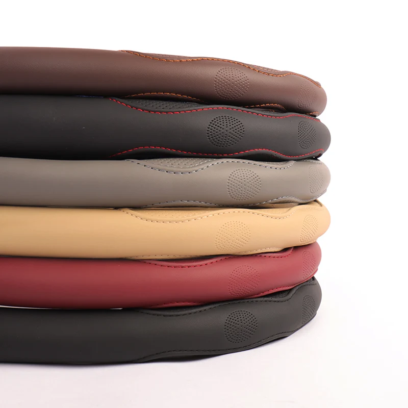 

KKYSYELVA Black Car Sport Steering Wheel Cover Leather Auto Steering Covers Universal 38CM wheel covers Car Inter Accessories