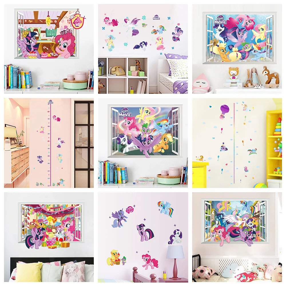 

Cute Cartoon Unicorn Pony Wall Stickers For Girls Bedroom Home Decoration Diy 3d Window Growth Chart Decals Kids Room Wall Art