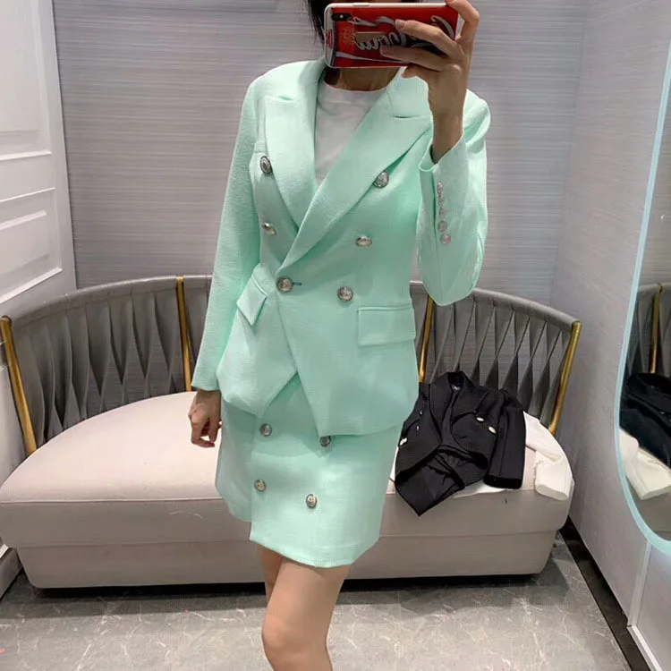 Женский Повседневный костюм из двух предметов белый/зеленый/черный двубортный