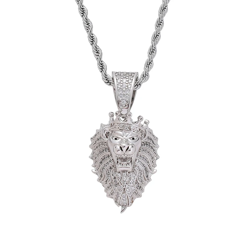 Silver Missfox, новинка, модное индивидуальное ожерелье с подвеской в виде головы льва, медное, креативное, уникальное, высокое качество, подвеска в стиле хип-хоп, мужские ювелирные изделия, подарок - Окраска металла: Silver