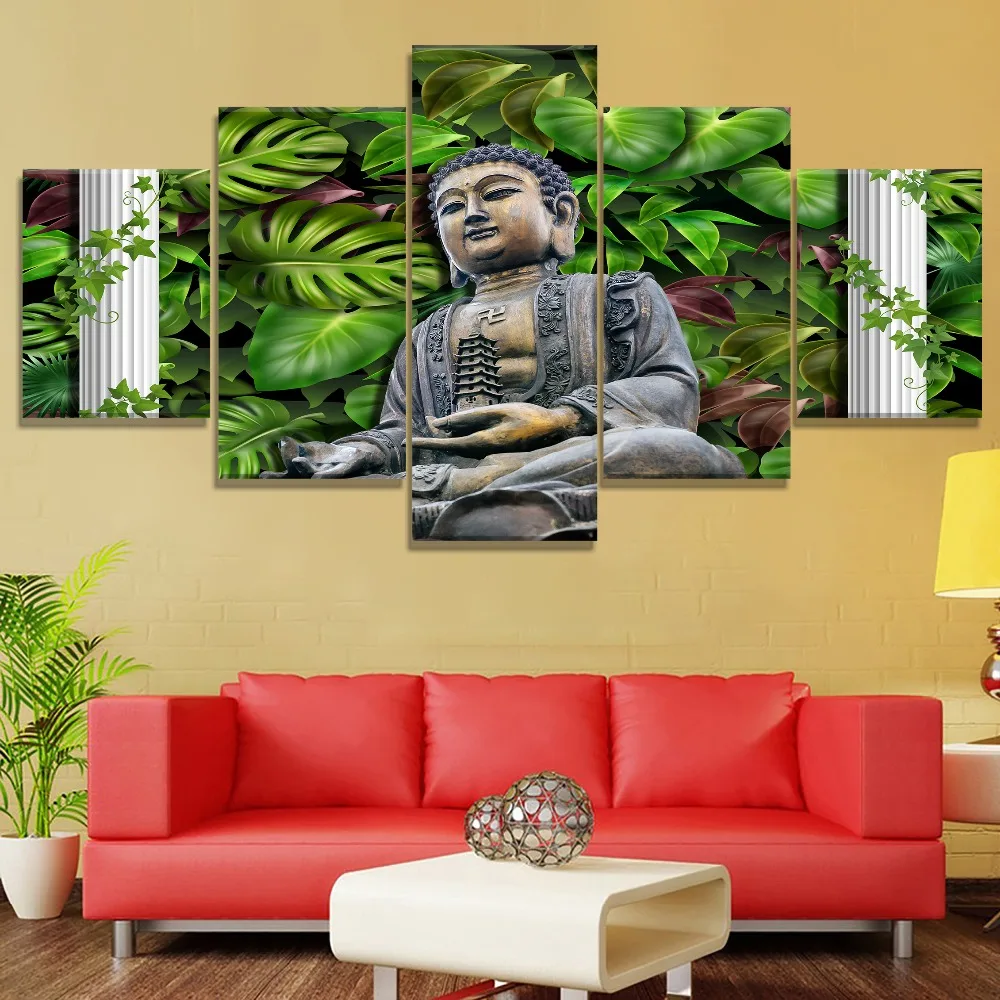Пять картины Buddha Leaves HD Print крупного формата на холсте для украшения дома.