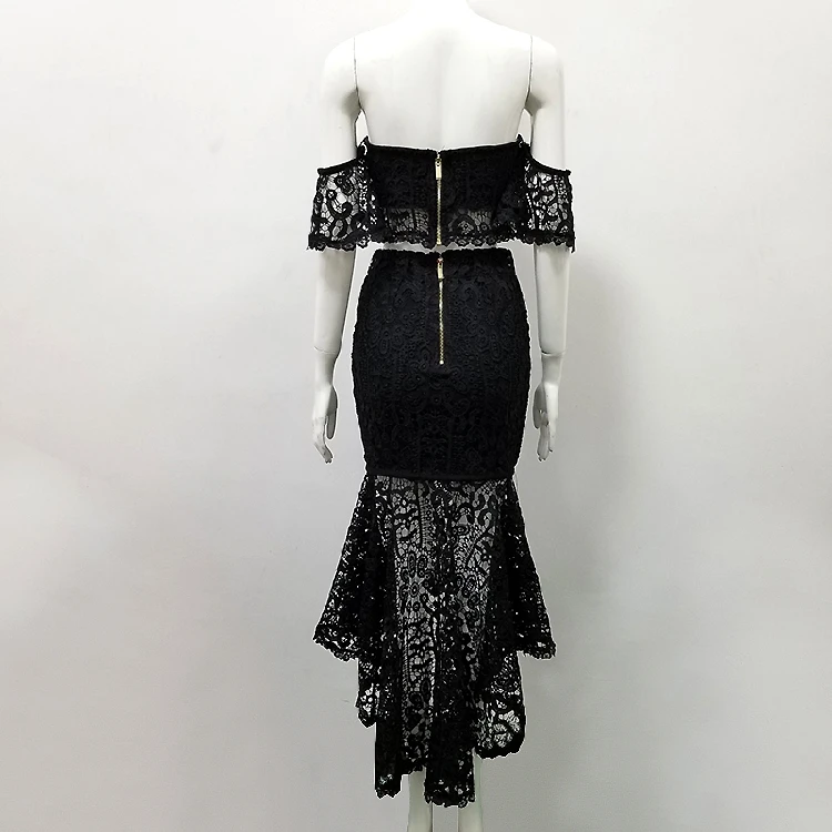 Женское облегающее платье с открытыми плечами элегантное черное кружевное