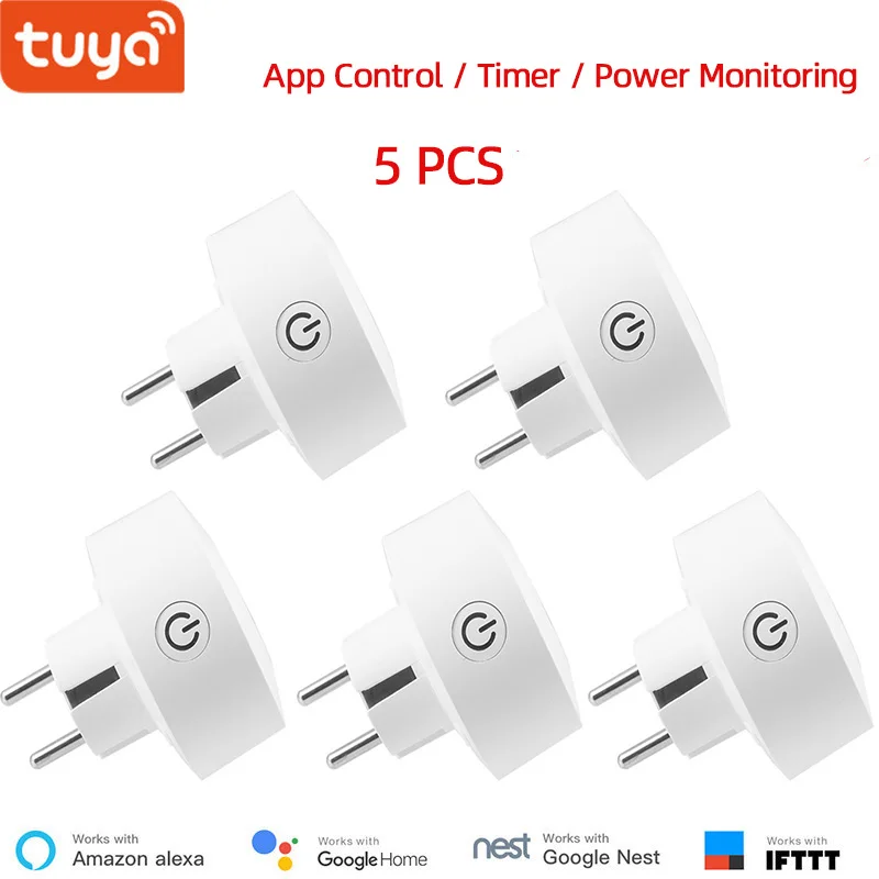 5 шт., Wi-Fi розетка Tuya EU, Беспроводная розетка, умный дом, совместимая с Google home, IFTTT и Alexa Голосовое управление