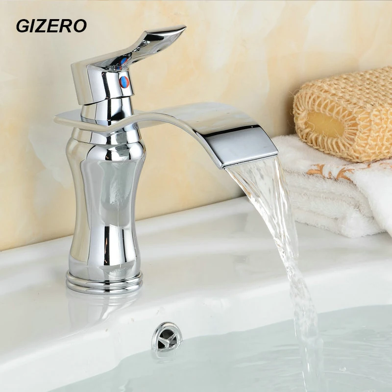 

Bathroom Waterfall Faucet Chrome Polished Basin Sink Mixer Taps Deck Mounted Hot and Cold Water Mixer Tap ZR617
