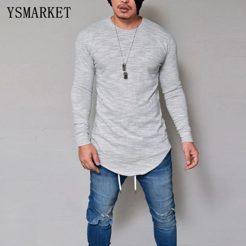 2XL-5XL Весна Лето Новая мужская Однотонная футболка для активных видов спорта длинный тонкий воротник Мужская футболка с длинными рукавами