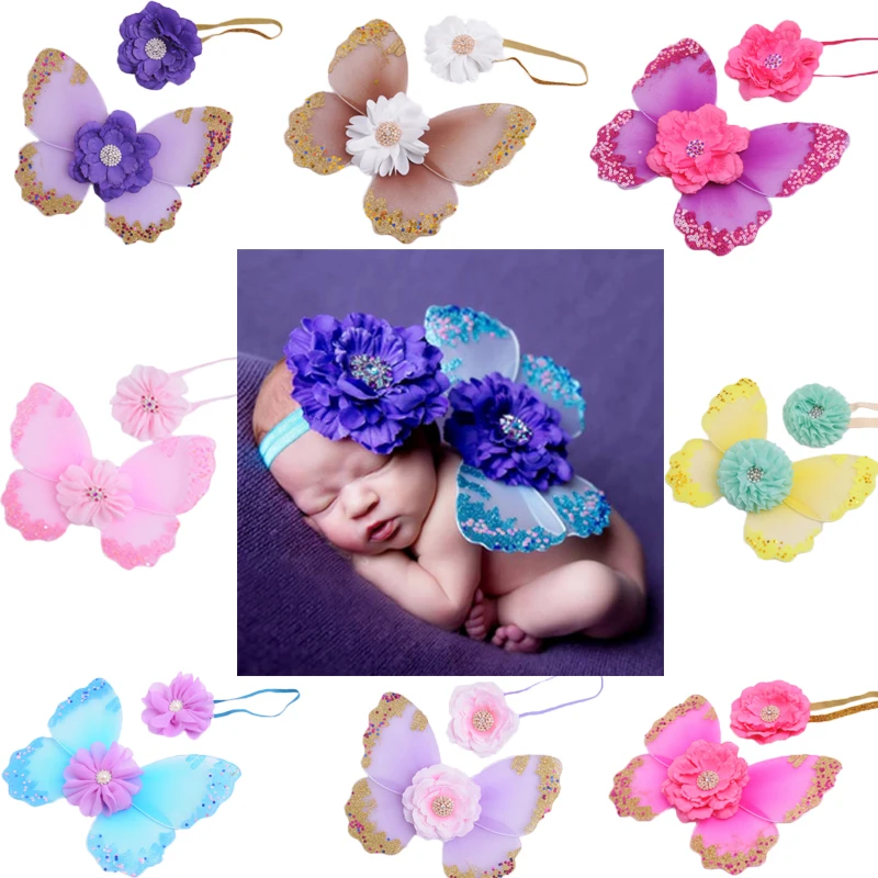 Newborn Photography Props Fairy Butterfly Baby Girl Picture Prop Headband Butterfly Wings Infant Bebe Photo Costume Accessoires