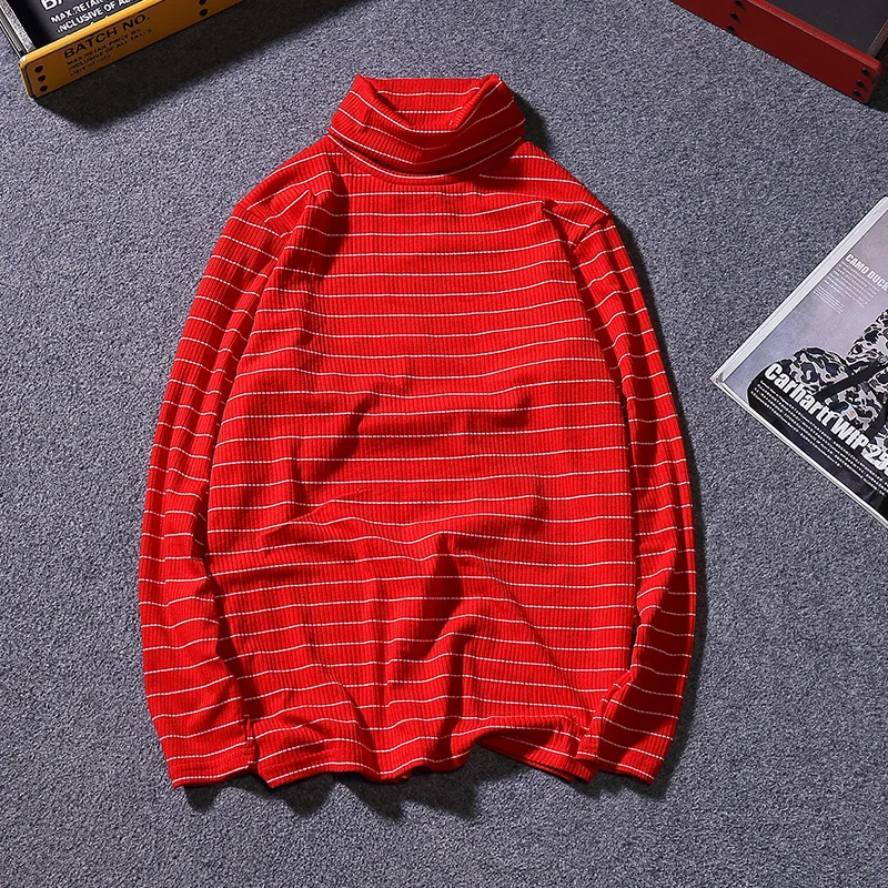 Korean version of young high-collar striped long-sleeved T-shirt for handsome men and leisure bottom shirt 2019 | Мужская одежда