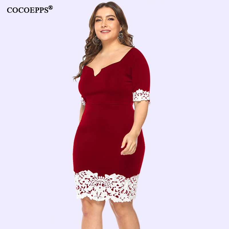 

3xl 4xl Plus Size Summer Dress Lace Patchwork Bodycon Short Sexy Party Dress Big Size Women Dress Bandage Vestidos Large Size