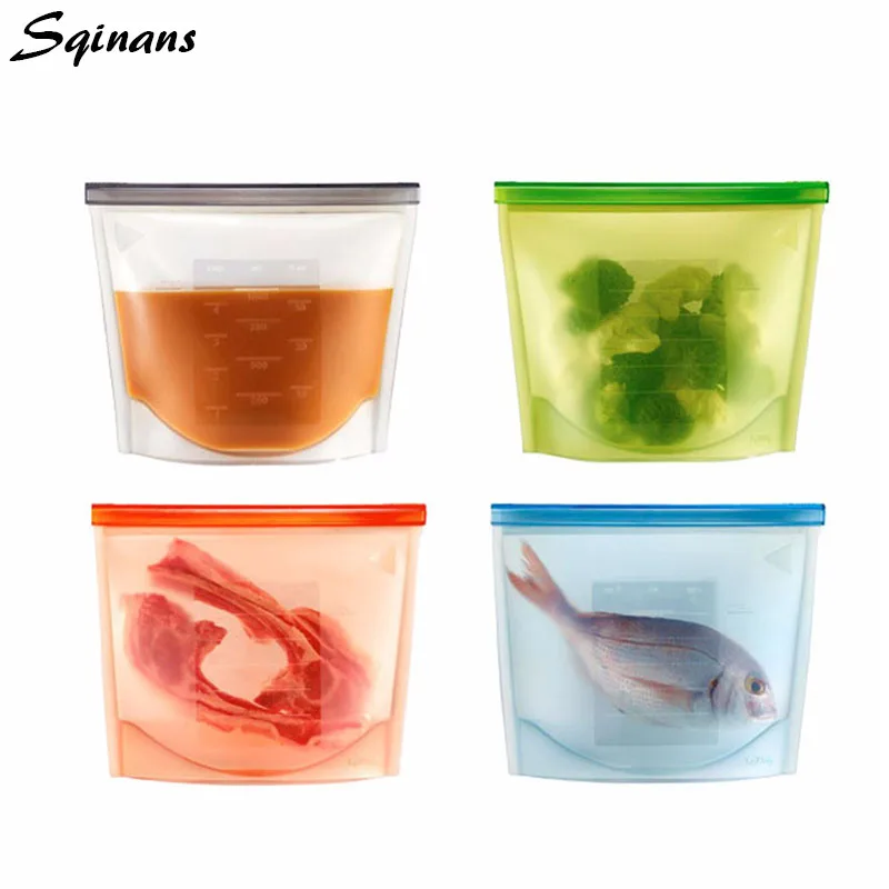 

Многоразовые силиконовые вакуумные пакеты Sqinans для хранения пищевых продуктов, пакеты с замком на молнии для холодильника, пищевые пакеты д...