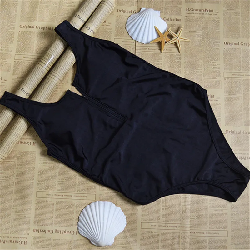 Женские стринги Цельный купальник 2018 молния спереди сексуальный черный монокини