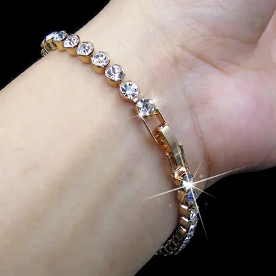 Fashion Gold Silver Roman Women Chain Crystal Bracelets Gifts Rhinestone 16.5 CM bracelet Harajuku Wedding gifts | Украшения и