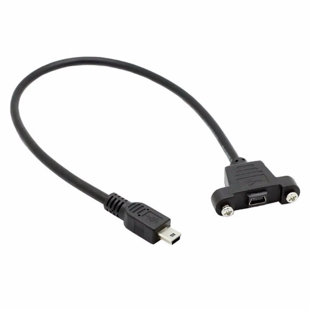Крепление на панели, тип USB 2,0 USB Mini B штекер к USB Mini B Женский кабель с винтами 1 фут черный