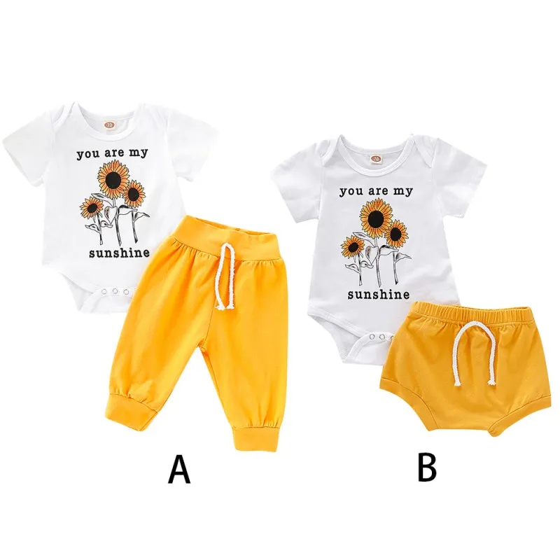 Одежда для новорожденных девочек топы с подсолнухами комбинезон короткими