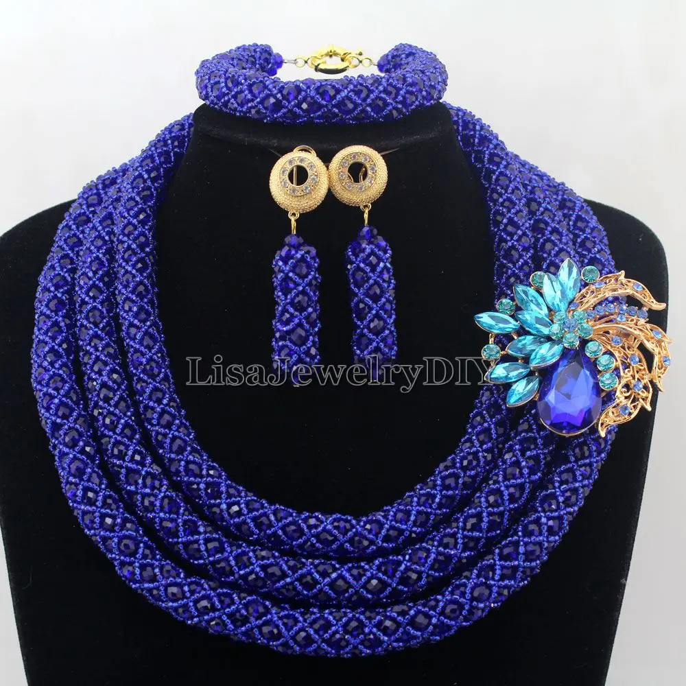Стильный Королевский синий нигерийский Свадебный комплект ювелирных изделий из