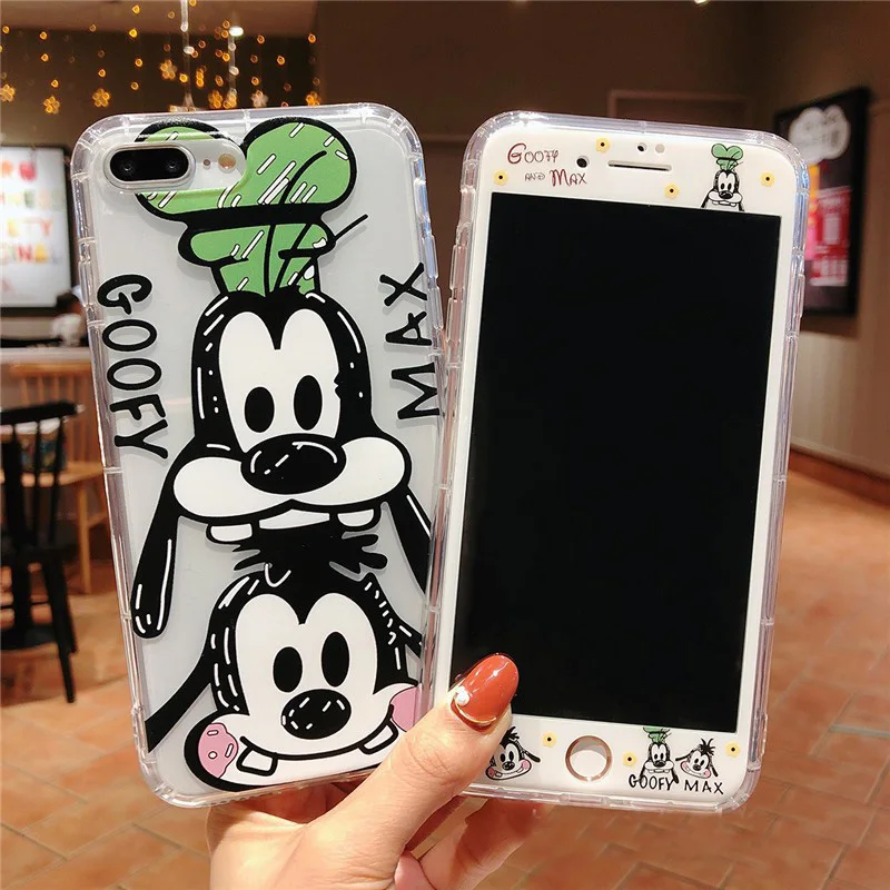 case and flim B Для iPhone 8 plus Cartonn чип Дейл Гуфи чехол и закаленное стекло экран пленка для iPhone 7 7 плюс 8 6 s 6splus прозрачный мягкий чехол - Цвет: case and flim B