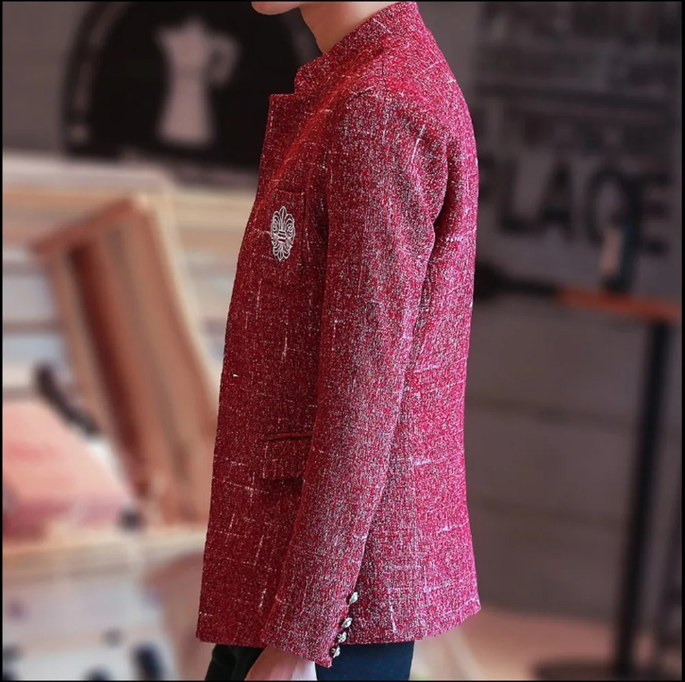 2016 Весна/Осень Повседневная Мужчины Blazer One Button Хлопок Новая Мода Fit Костюм Куртка