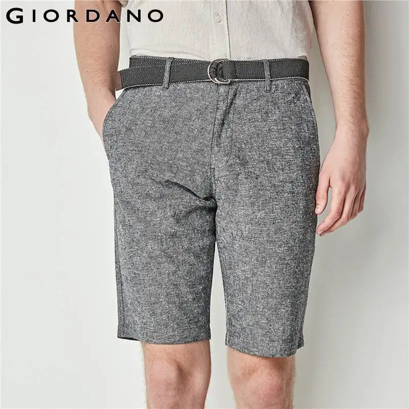 Giordano для мужчин шорты женщин Лен Slim Fit бермуды с поясом мужские 2018 Новые