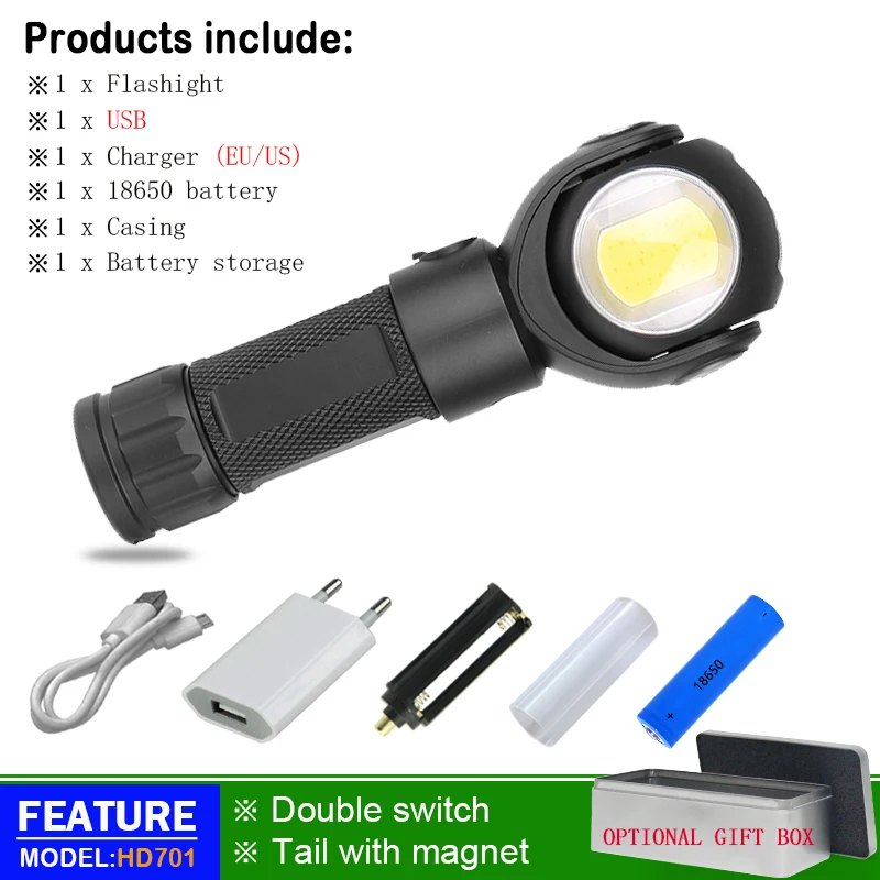 cob flashlight B 360 градусов Красный Белый фонарик с магнитом xml t6 фонарь 18650 или 26650 usb Рабочий прожектор Светодиодный фонарь zaklamp - Испускаемый цвет: cob flashlight B