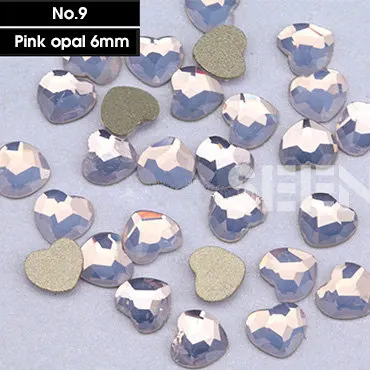 9 pink opal Япония nail art 10 шт./лот 6 мм надписи Sweet Love Heart Стразы для маникюра, высшее качество, аксессуары со стразами с плоской задней частью - Цвет: 9 pink opal