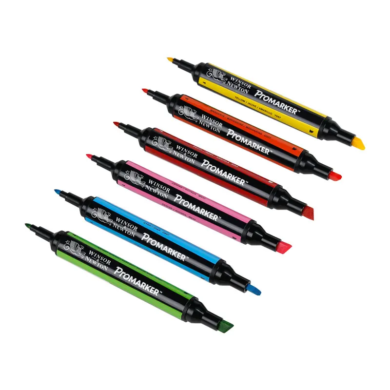 WINSOR&NEWTON Professional Marker Pen 6/12 Colors Double-side(round toe and oblique) Drawing Design Marker Pen Art Supplies