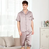 mans genuine silk pajamas summer short sleeve sleepwear male 100 silkworm silk pyjama sets solid color t9004