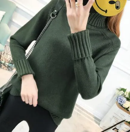 Fall and Winter 2019 New Loose High-necked Sweater Woman Korean Edition Long-sleeved Bottom Knitted Plushing Thicken | Женская одежда