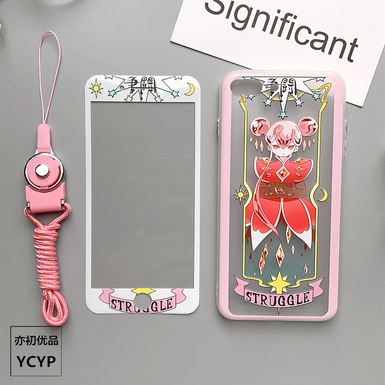 As shown Чехол для iphone 8 Clow card+ пленка для экрана из закаленного стекла для iphone X 8plus 6 6S plus 7 7plus прозрачный чехол Sakura Cardcaptor - Цвет: As shown