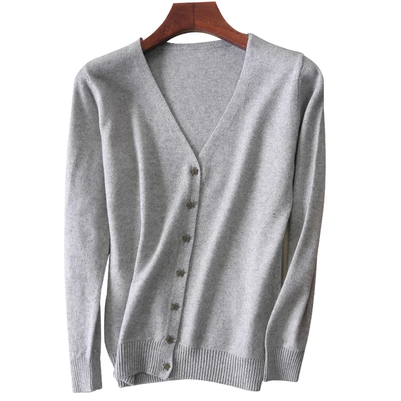 2019 early spring new cardigan sweater female V-neck cashmere solid color small fragrance wind knit slim bottom thin sec |