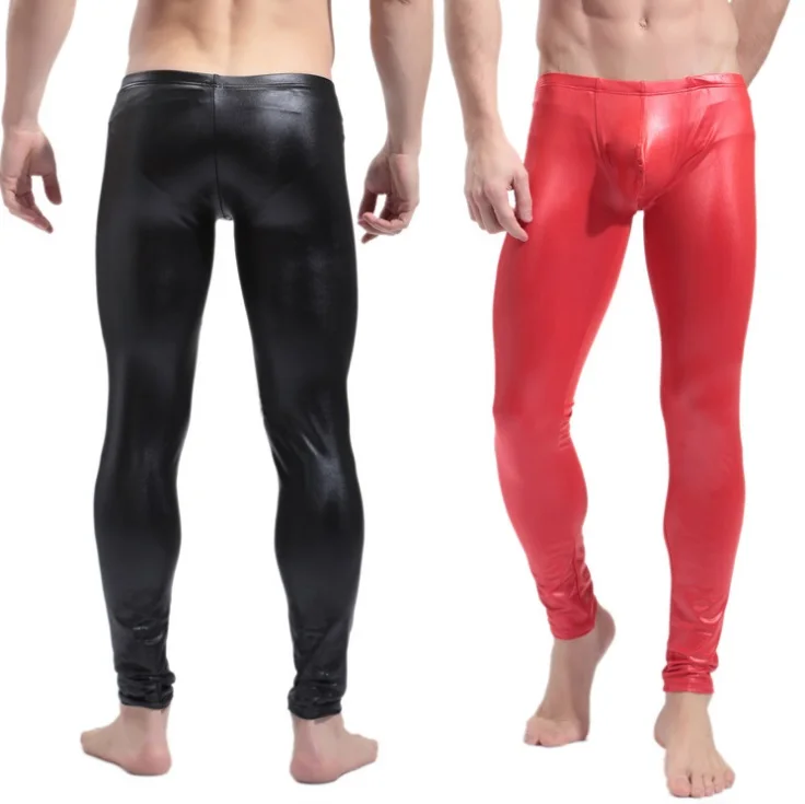 Качественные мужские облегающие брюки лакированные кожаные леггинсы для мужчин
