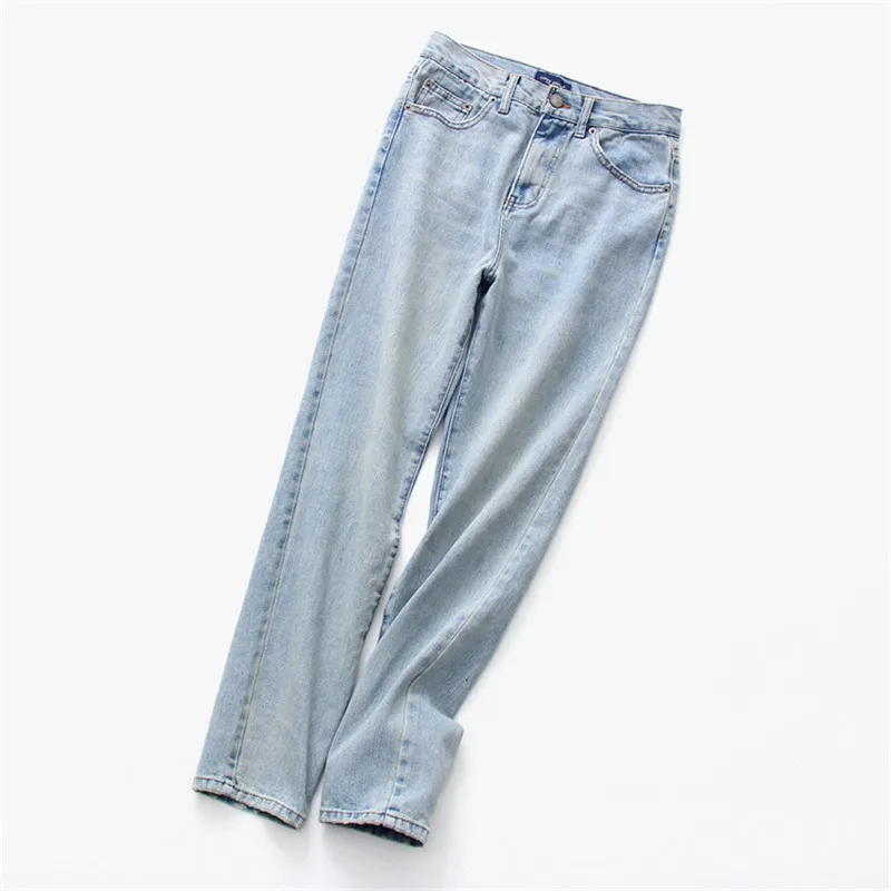 

2019 summer Casual hole Jeans Women light blue High Waist Skinny Jeans Female Straight leg jeans Denim Pants