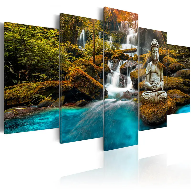 Canvas Wall Art Pictures Home Decoration Living Room 5 Pieces Buddha Statue Painting HD Print Poster Framework Bedroom Decor|Рисование и