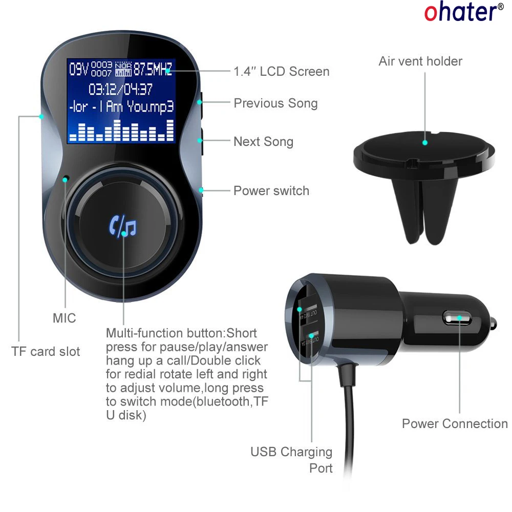 Fm-передатчик ohater Bluetooth беспроводной радио адаптер аудио приемник стерео