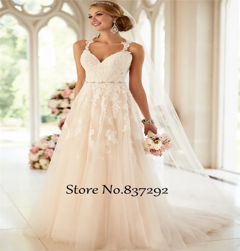 Boho Винтаж Свадебное Платье 2016 Кружева Невесты Платья Свадебные Линия Кристалл