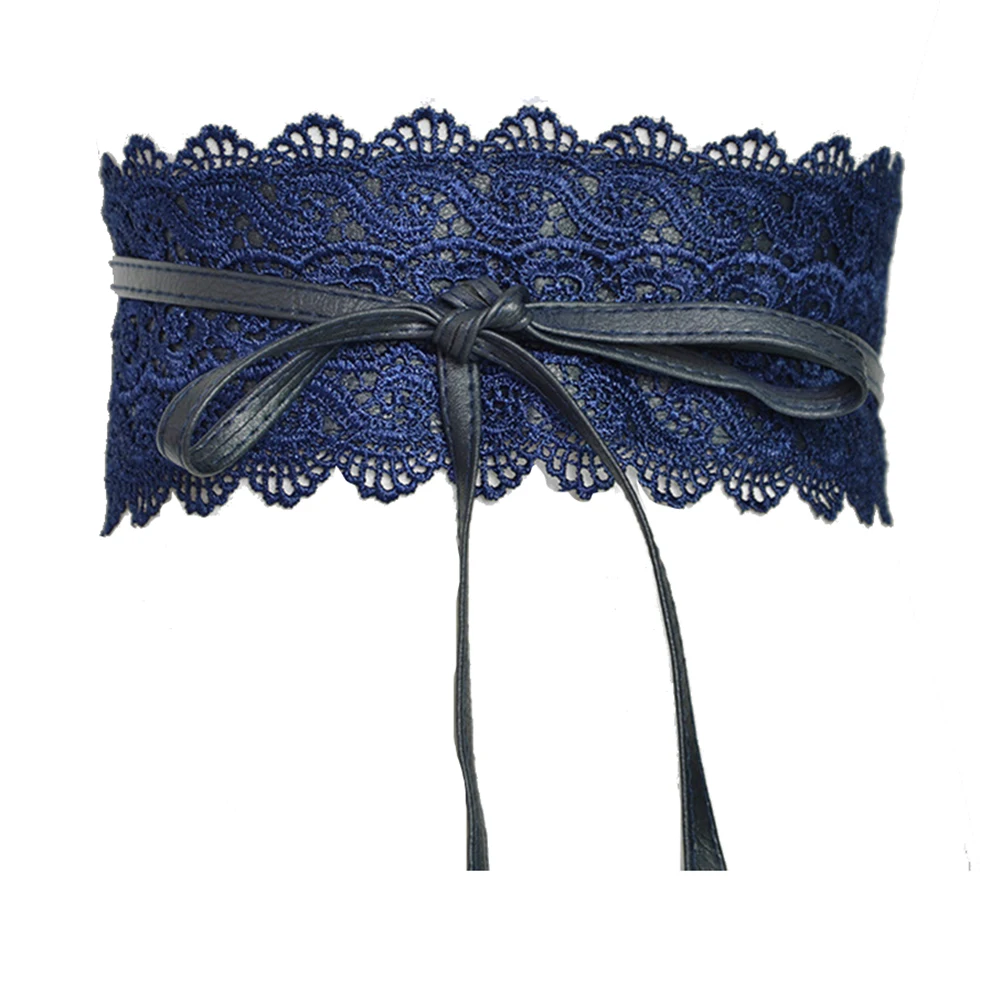 Navy Blue Модные однотонные широкие из искусственной кожи кружевные женские вечерние платья с поясом и поясом - Цвет: Navy Blue