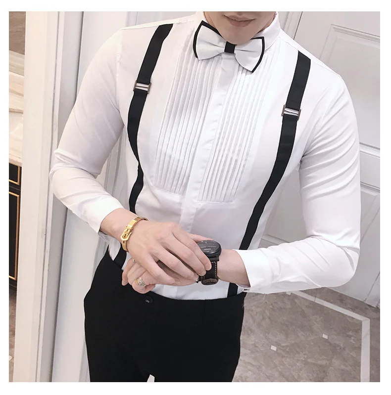 Галстук-бабочка, рубашка модные дизайнерские мужские рубашки Slim Fit черный, белый цвет Клубные вечерние платье для выступления на сцене Костюмы мужская одежда рубашка